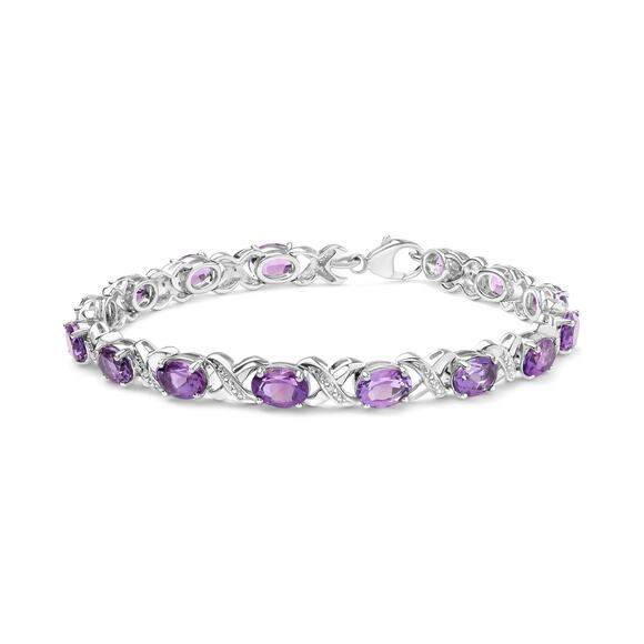 Haus of Brilliance .925 Sterling Silver Oval Amethyst & Diamond Accent Bracelet - Picture 1 of 6